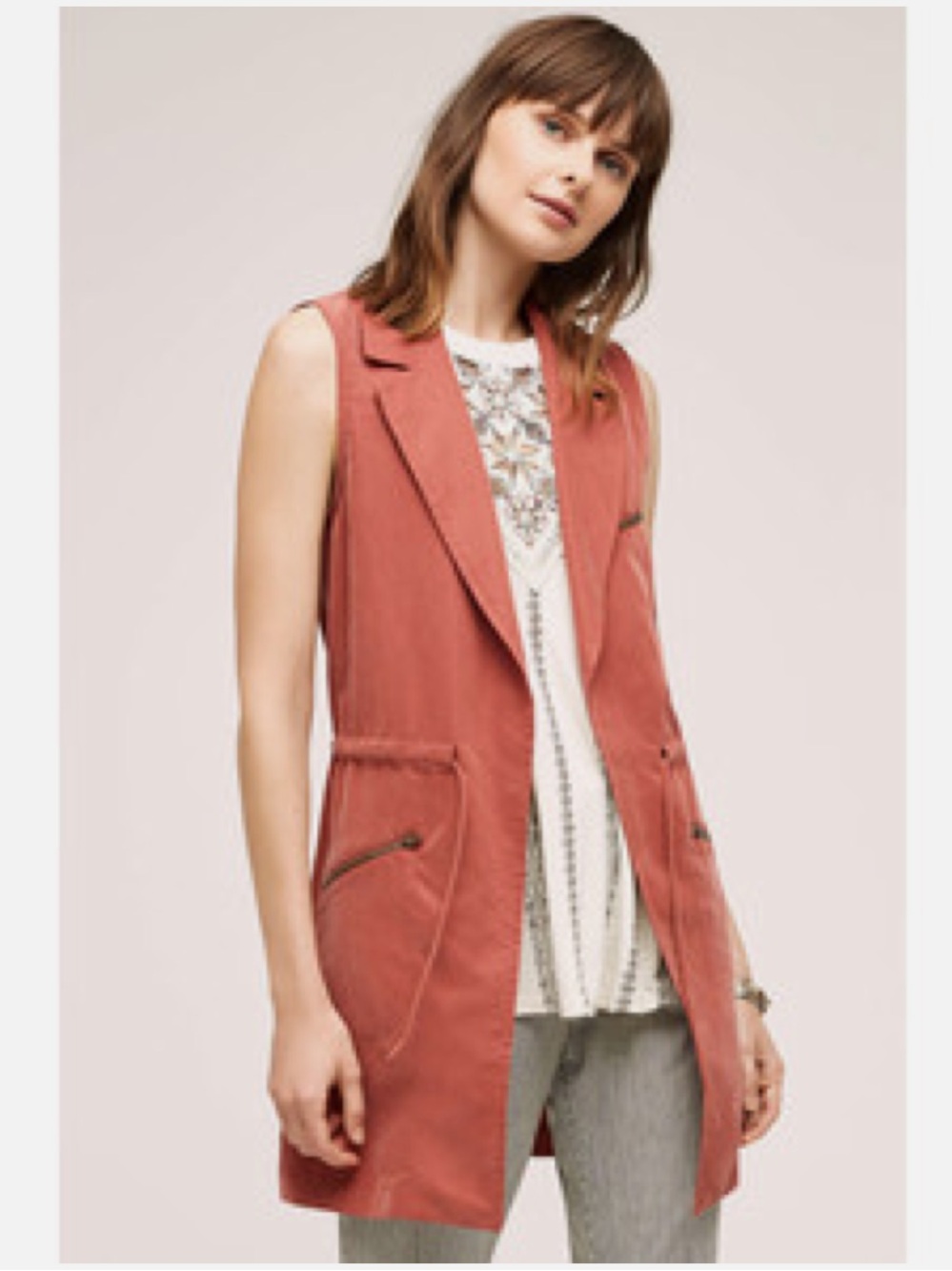 Anthropologie Elevenses rust orange old town long vest boho minimalist